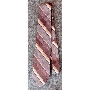 Tie 70s 80s 90s Y2K Mens John Barton Brown Beige stripe  3 Wide 58 Long